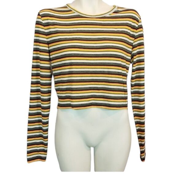Abound Striped Crop Long Sleeve Top Sz Large - Picture 1 of 5